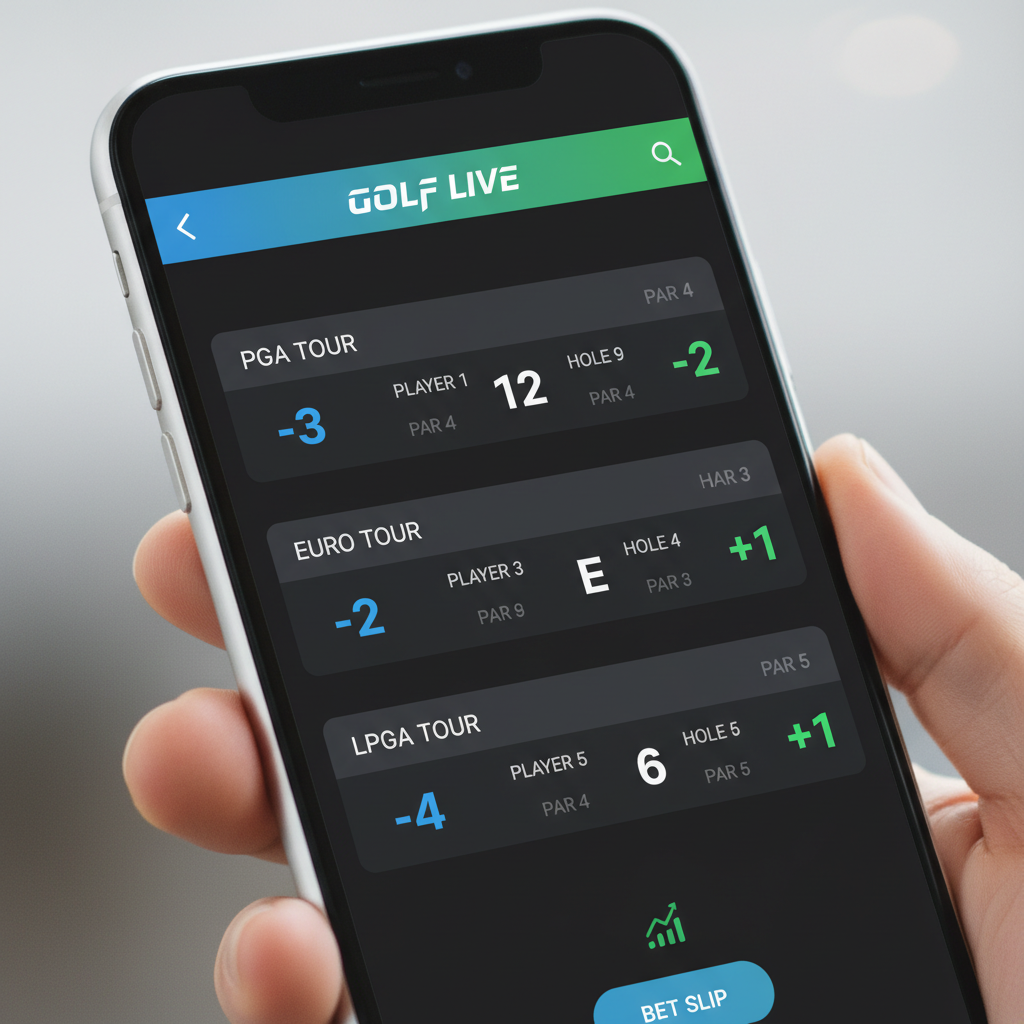 Sports betting app on a smartphone showing golf odds