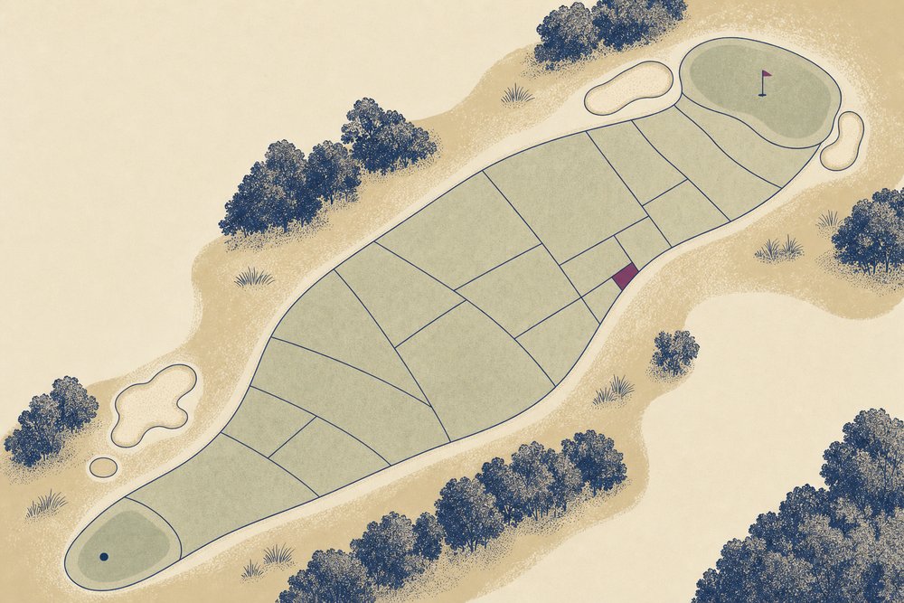 Illustrated golf hole divided into panels, like a menu of betting markets