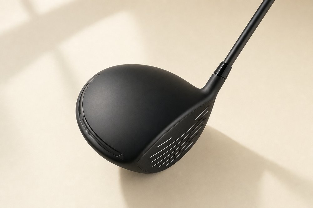 A driver golf club photographed on a cream background