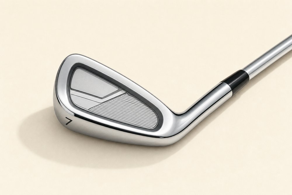 A irons (7 iron) golf club photographed on a cream background