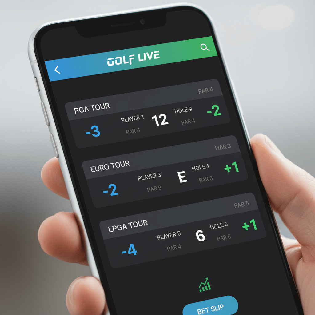 Sports betting app on a smartphone showing golf odds